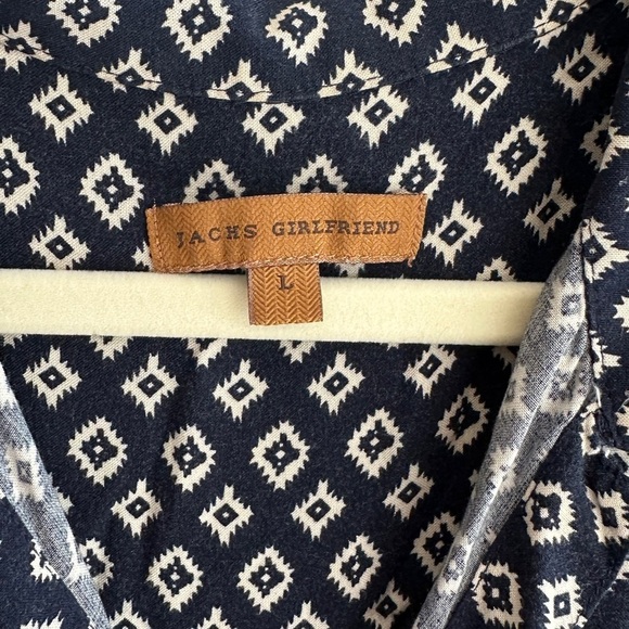 Jachs Girlfriend Diamond Aztec Print Button Down Polo, Large, Navy Blue/White - Picture 8 of 14